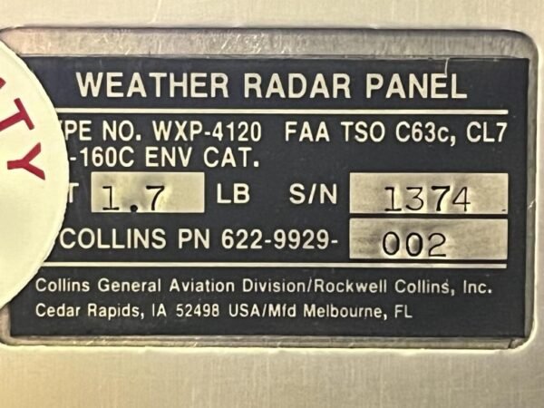 WXP 4120 CONTROL WEATHER RADAR PANEL